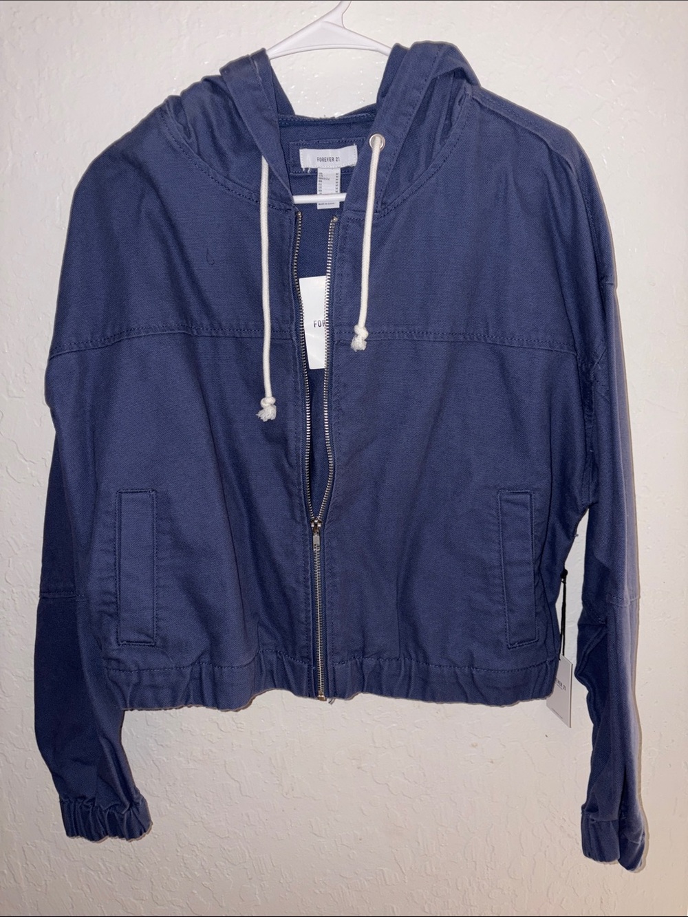 Forever 21 Navy Zip-Up Hooded Bomber Jacket